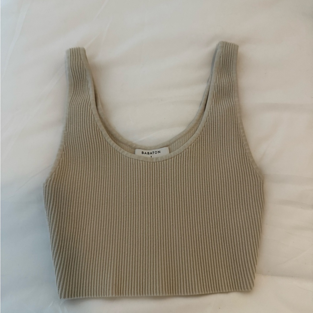 Aritiza Babaton Beige Ribbed Knit Top